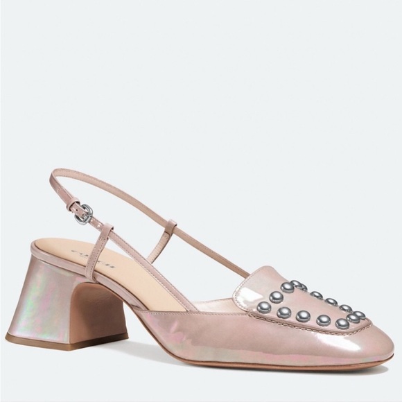 Coach Shoes - Coach Metallic Pearl Studded Rivet Slingback Heels Size 8 B